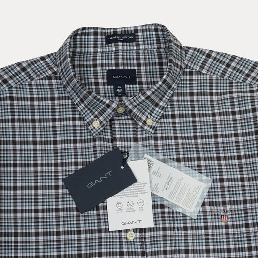 GANT The Breezy Oxford Shirt in Charcoal Checkered Elegance
