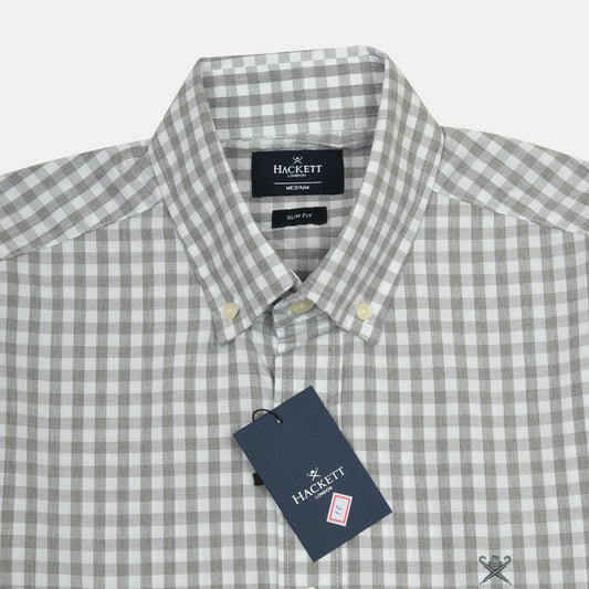HACKETT London Gingham Elegance Slim Fit Shirt in Misty Grey