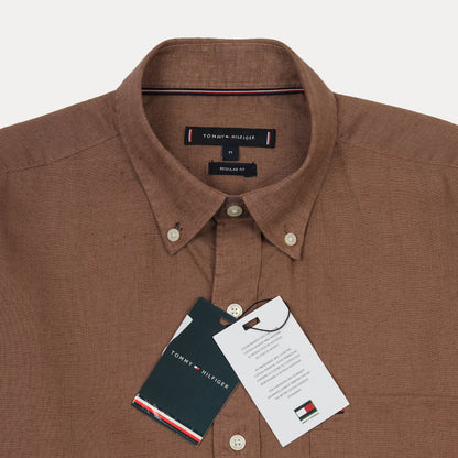 Tommy Hilfiger Rustic Cocoa Button-Up Linen Shirt