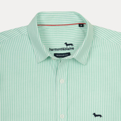 harmont&blaine Refreshing Striped Delight Shirt in Minty Breeze