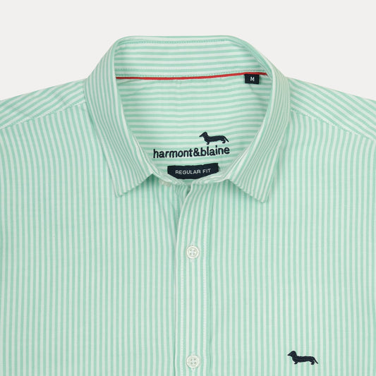 harmont&blaine Refreshing Striped Delight Shirt in Minty Breeze