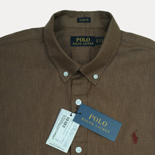 POLO RALPH LAUREN Linen Classic Fit Long Sleeve Button-Up Shirt in Earthy Brown