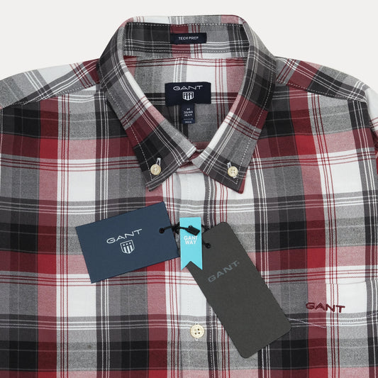 GANT Tech Prep Plaid Perfection Shirt in Crimson & Charcoal