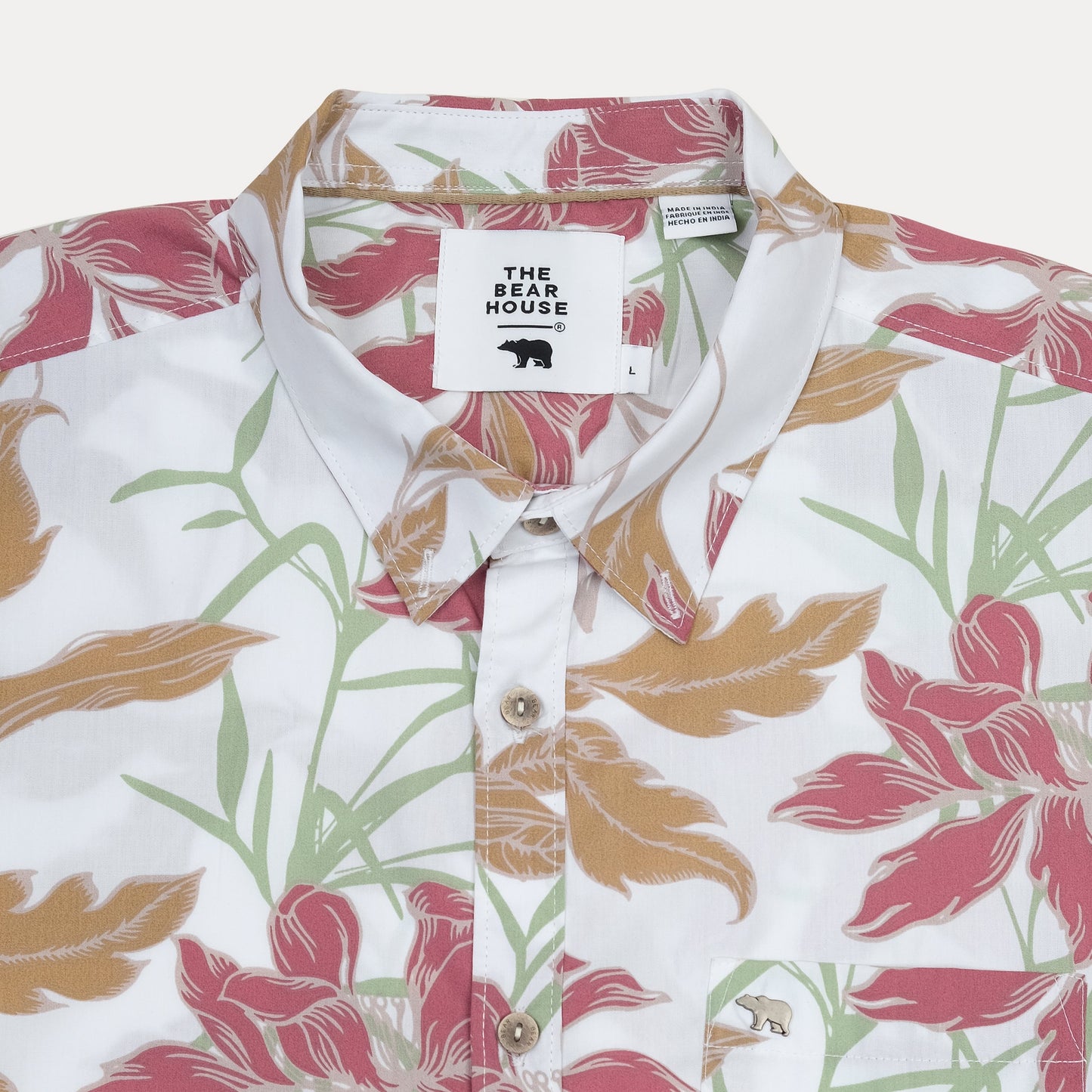 THE BEAR HOUSE Tropical Blossom Short-Sleeve Shirt in Whispering White