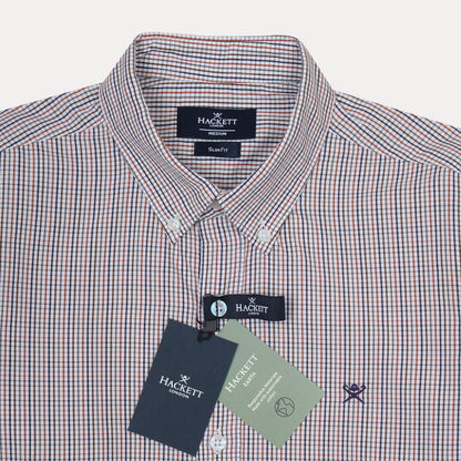 HACKETT Dapper Checkered Delight Slim Fit Shirt in Rustic Red and Navy
