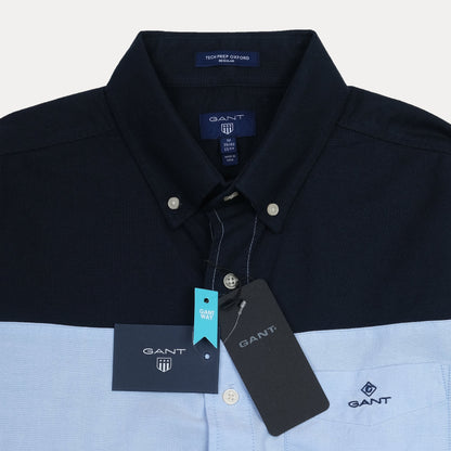 GANT Tech Prep Oxford Shirt in Midnight Blue and Sky Blue Stripes - Effortlessly Stylish