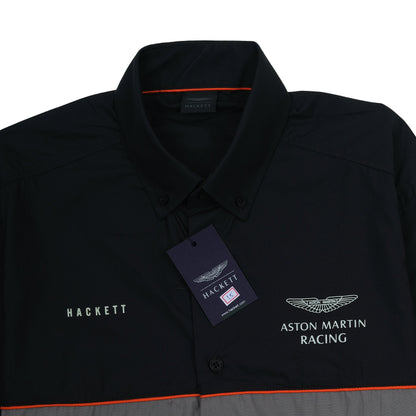 Hackett Aston Martin Racing Long Sleeve Shirt in Midnight Charcoal with Vibrant Ember Accents