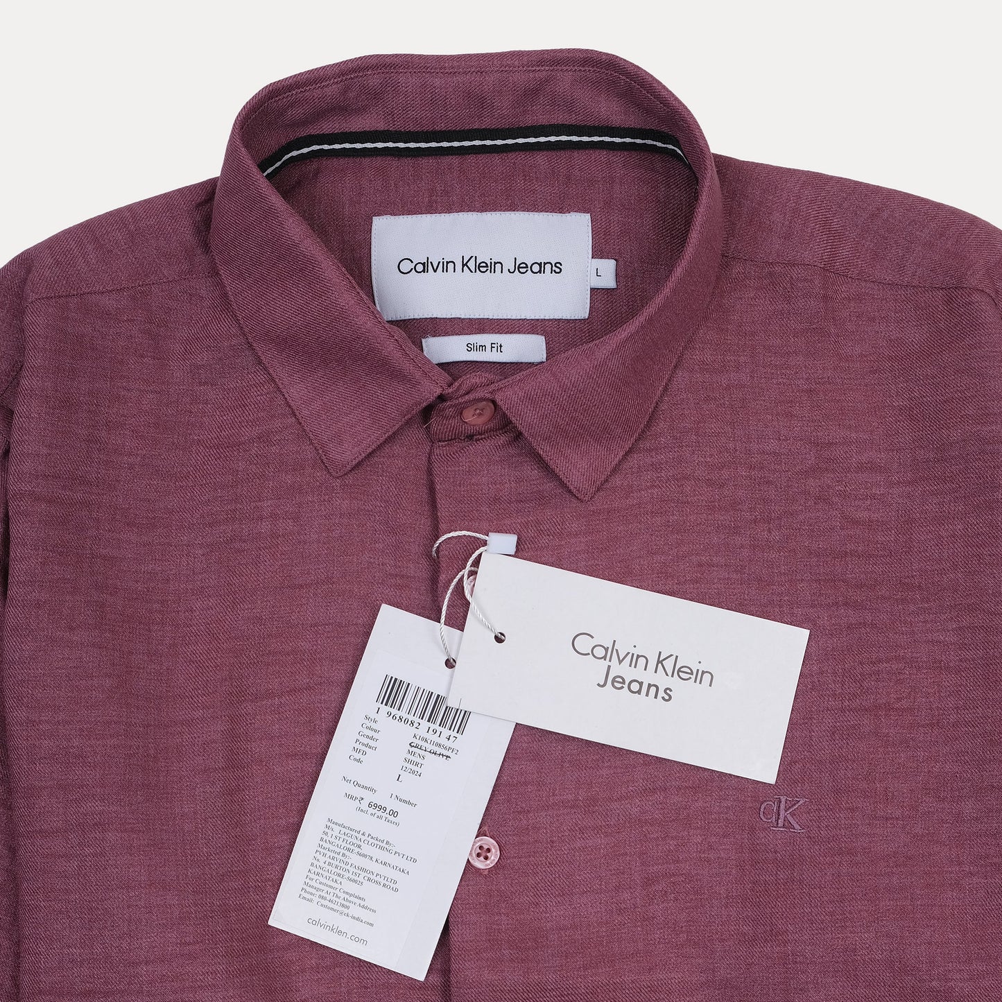 Calvin Klein Jeans Slim Fit Button-Up Shirt in Burgundy