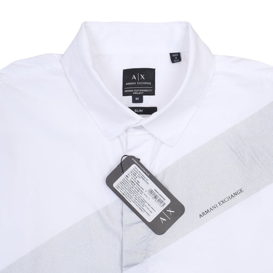 Armani Exchange Slim Fit White Shirt with Reflective Stripe