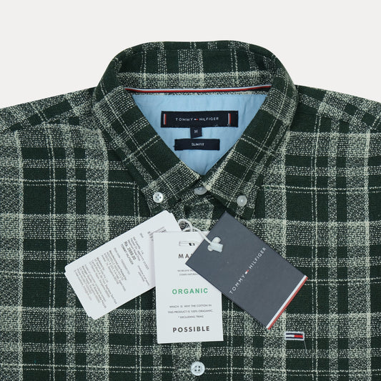 Tommy Hilfiger Organic Cotton Slim Fit Plaid Shirt in Forest Green