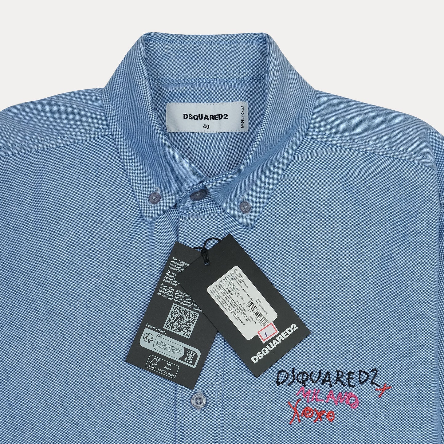DSQUARED2 Opulent Azure Long Sleeve Button-Up Shirt