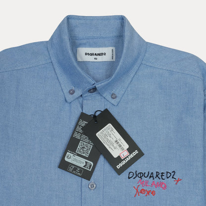 DSQUARED2 Opulent Azure Long Sleeve Button-Up Shirt