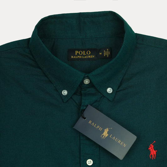 Polo Ralph Lauren SLIM FIT Button-Down Linen Shirt in Forest Green