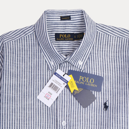Polo Ralph Lauren Classic Fit Striped Linen Shirt in Nautical Blue