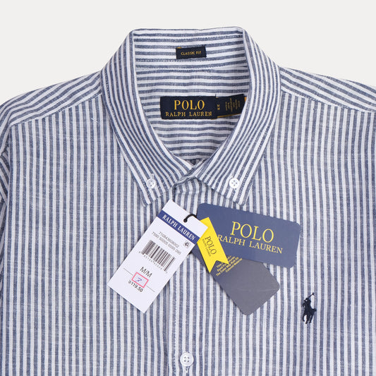 Polo Ralph Lauren Classic Fit Striped Linen Shirt in Nautical Blue