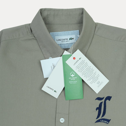 Lacoste Organic Cotton Sage Green Button-Up Shirt with Elegant Embroidery
