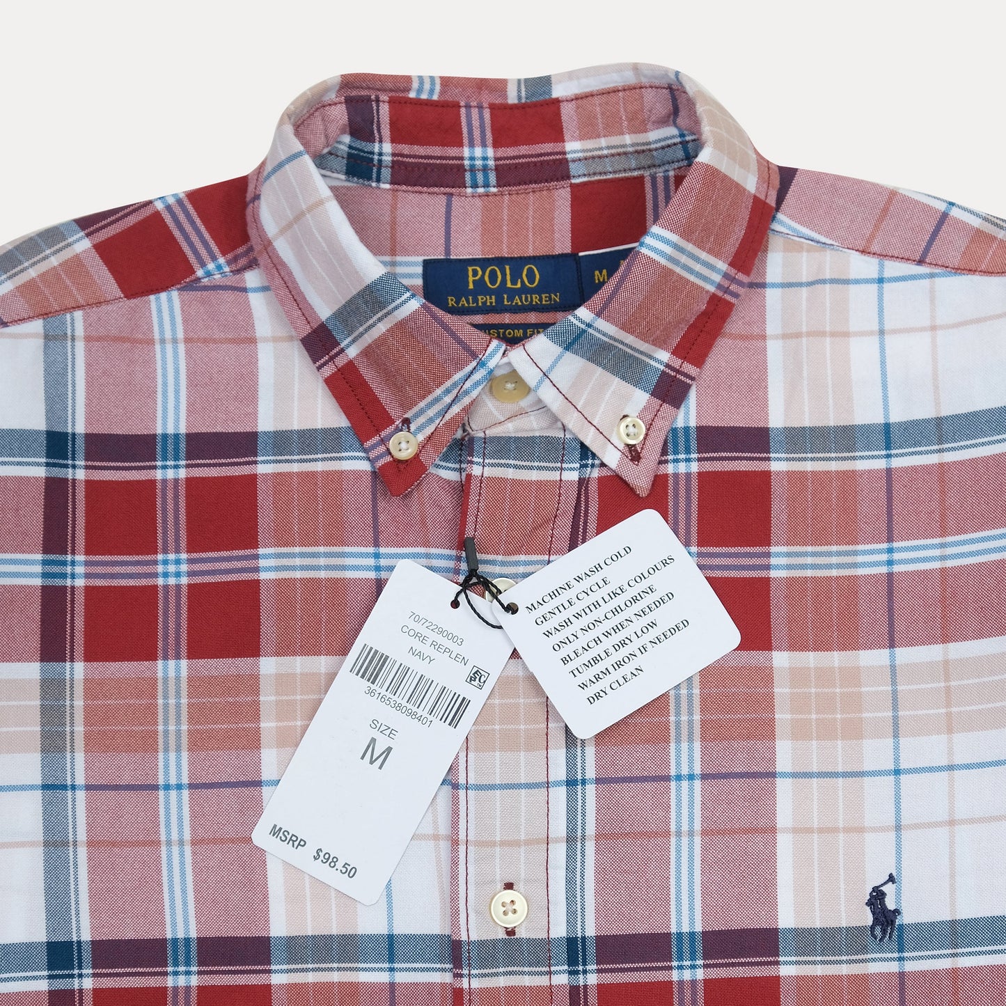 Polo Ralph Lauren Custom Fit Plaid Shirt in Rustic Crimson & Sky Blue