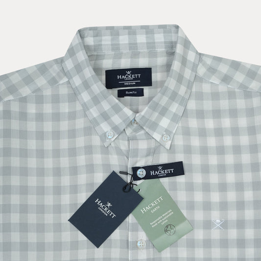 HACKETT Earthy Elegance Slim Fit Gingham Shirt in Misty Grey