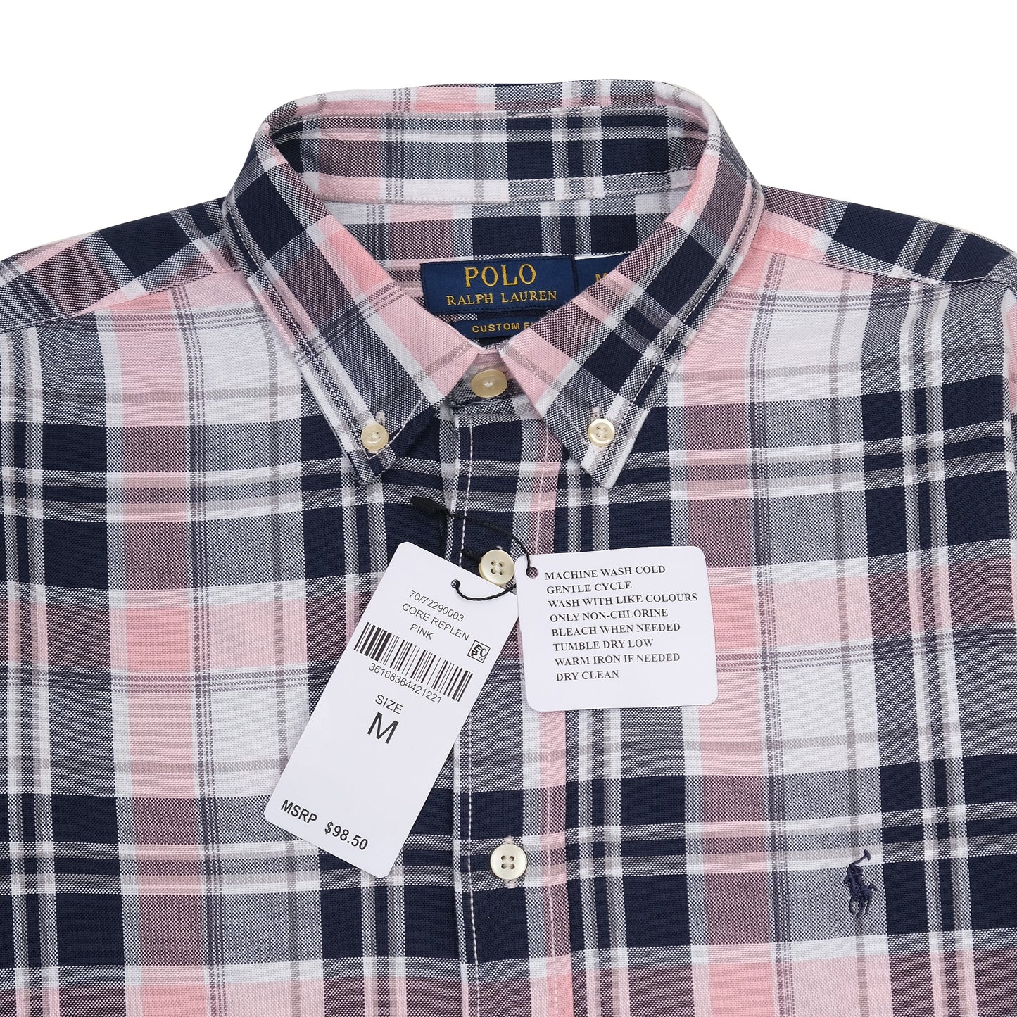 Polo Ralph Lauren Custom Fit Plaid Shirt in Blushing Pink & Midnight Navy