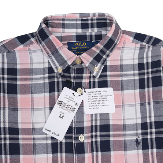 Polo Ralph Lauren Custom Fit Plaid Shirt in Blushing Pink & Midnight Navy