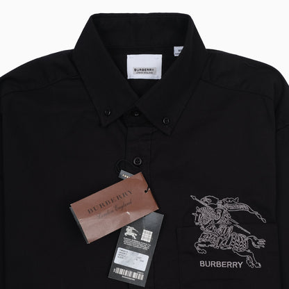 BURBERRY Black Embroidered Logo Button-Up Shirt
