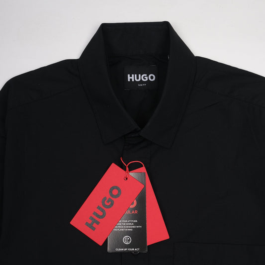 HUGO Modern Fit Black Button-Up Shirt with Logo