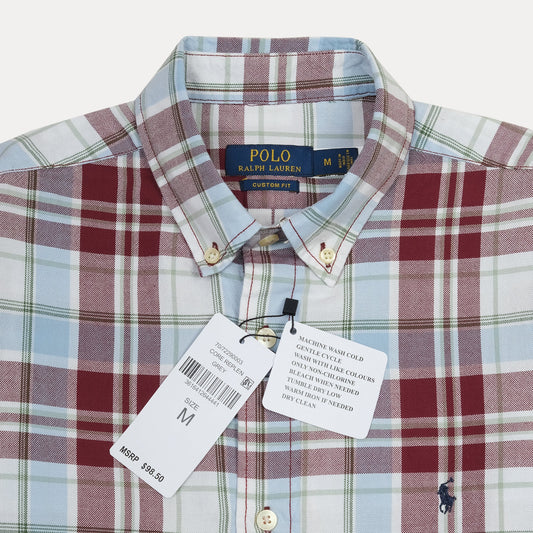 Polo Ralph Lauren Custom Fit Plaid Shirt in Serene Sky and Burgundy