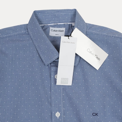 CALVIN KLEIN Ocean Mist Textured Slim Fit Long Sleeve Button-Up Shirt