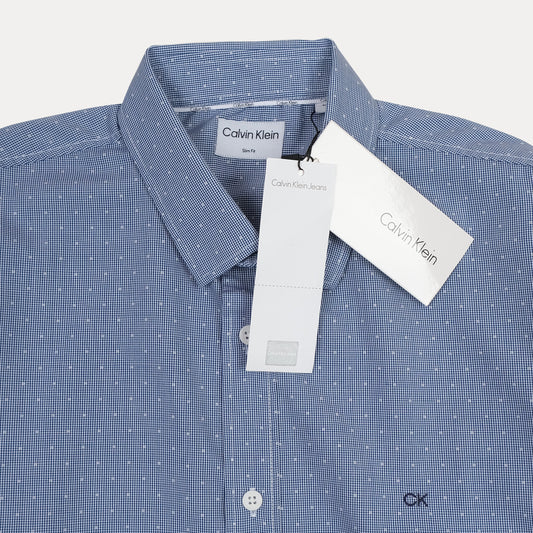 CALVIN KLEIN Ocean Mist Textured Slim Fit Long Sleeve Button-Up Shirt