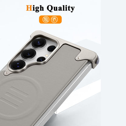 Luxury Metal Bumper Leather Case With Magsafe For Samsung