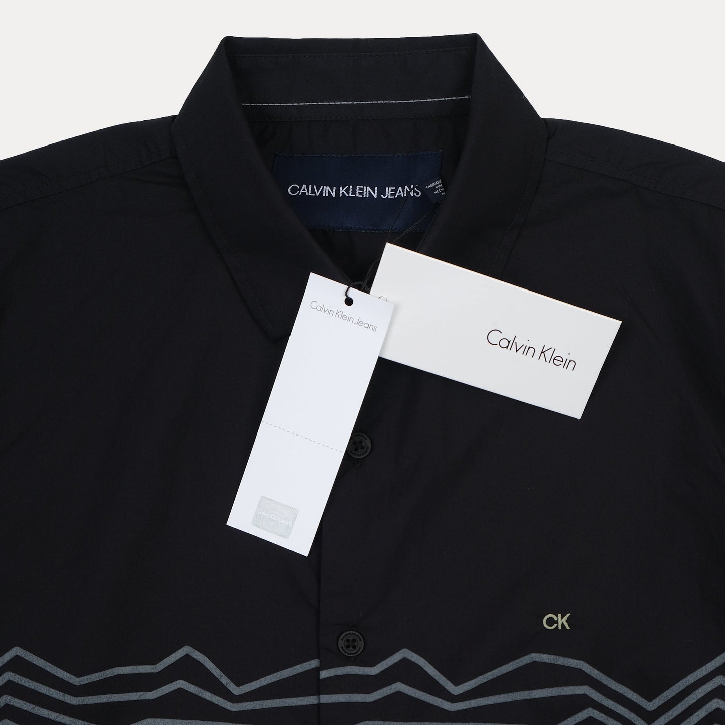 Calvin Klein Striking Waves Button-Up Shirt in Midnight Black