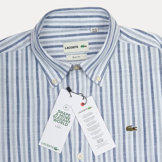 Lacoste Striped Elegance Slim Fit Shirt in Sky Blue Whisper