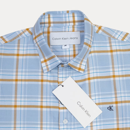 Calvin Klein Jeans Breezy Sky Plaid Shirt - A Refreshingly Chic Blend of Blue and Gold