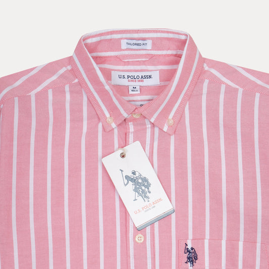 U.S. Polo Assn. Tailored Fit Striped Shirt in Blush Pink Delight