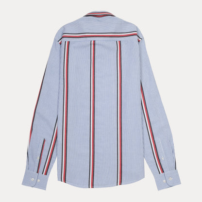 Tommy Hilfiger Striped Elegance Organic Cotton Shirt in Sky Blue with Vibrant Red Accents
