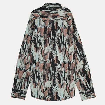RARE RABBIT Artistic Leafy Print Shirt in Serene Aqua and Earthy Blush