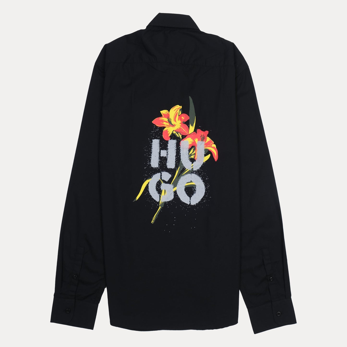 HUGO Modern Fit Black Button-Up Shirt with Logo