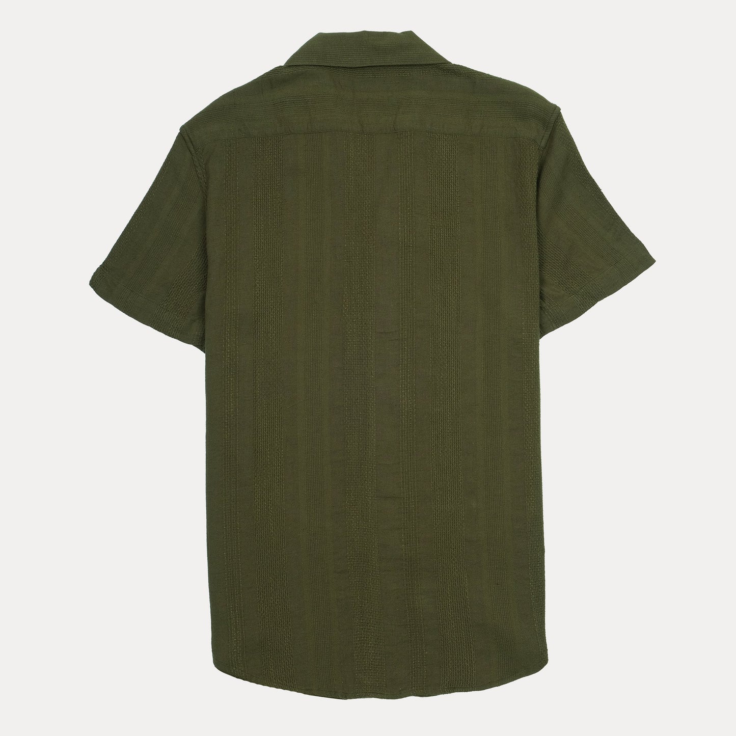 HUGO Slim Fit Textured Linen Olive Green Short Sleeve Shirt
