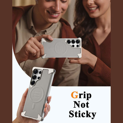 Luxury Metal Bumper Leather Case With Magsafe For Samsung