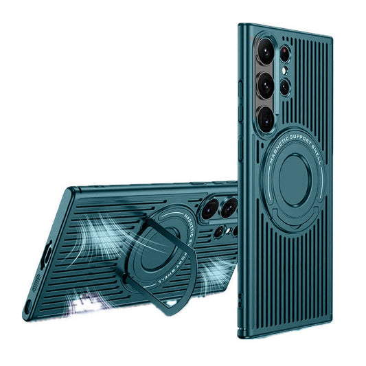 Samsung Galaxy S24 Ultra Magnetic Stand Hard Shell Cooling Case  - Green