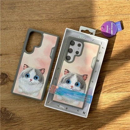 Samsung Galaxy S24 Ultra Nimmy Embroidery Leather Back Cover Case - Cat