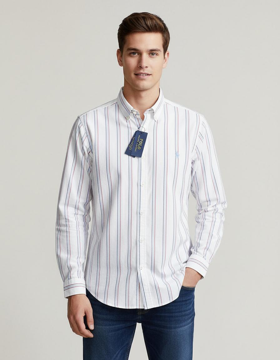 Polo Ralph Lauren Custom Fit Striped Elegance Shirt in Crisp White & Nautical Stripes