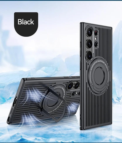 Samsung Galaxy S24 Ultra Magnetic Stand Hard Shell Cooling Case  -Black