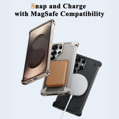 Luxury Metal Bumper Leather Case With Magsafe For Samsung