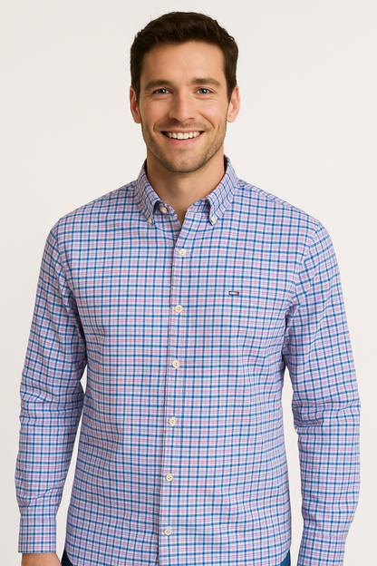 TOMMY HILFIGER Astral Blue Tailored Fit Long Sleeve Button-Up Shirt