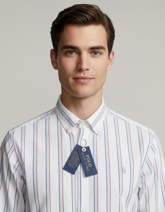 Polo Ralph Lauren Custom Fit Striped Elegance Shirt in Crisp White & Nautical Stripes