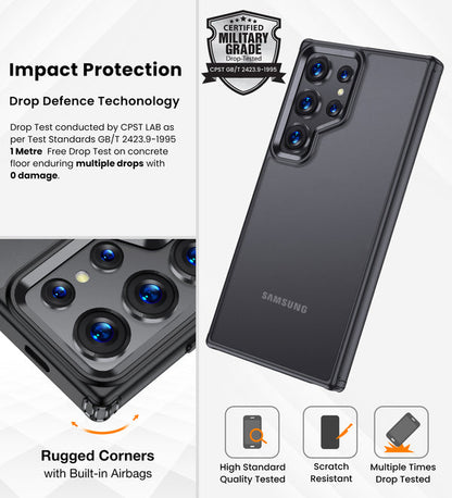 Samsung Galaxy S24 Ultra Rugged Frosted Matte Shock Proof Slim Back Cover - Black