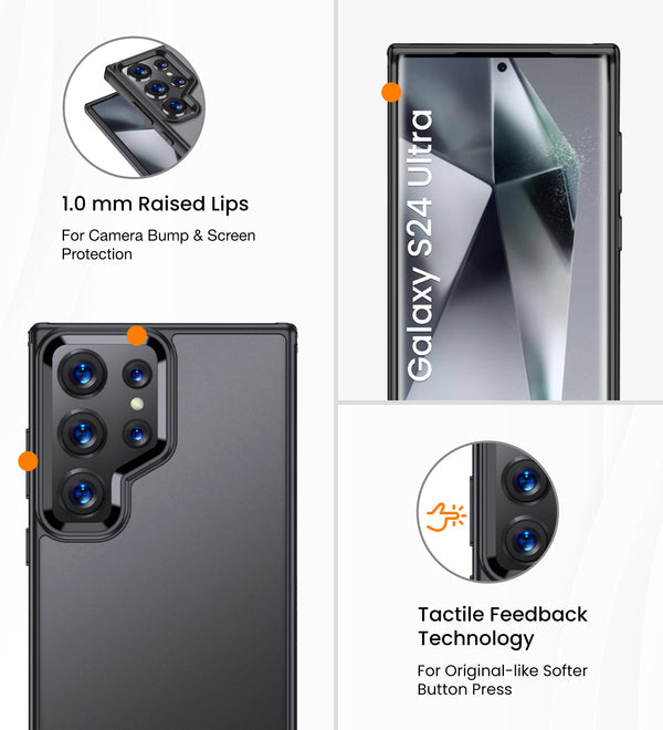 Samsung Galaxy S24 Ultra Rugged Frosted Matte Shock Proof Slim Back Cover - Black