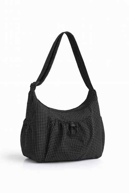 Midnight Grid Ruched Shoulder Bag