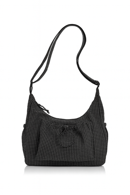 Midnight Grid Ruched Shoulder Bag